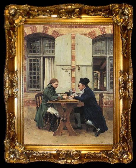 framed  Jean-Louis-Ernest Meissonier The Card Players,, ta009-2